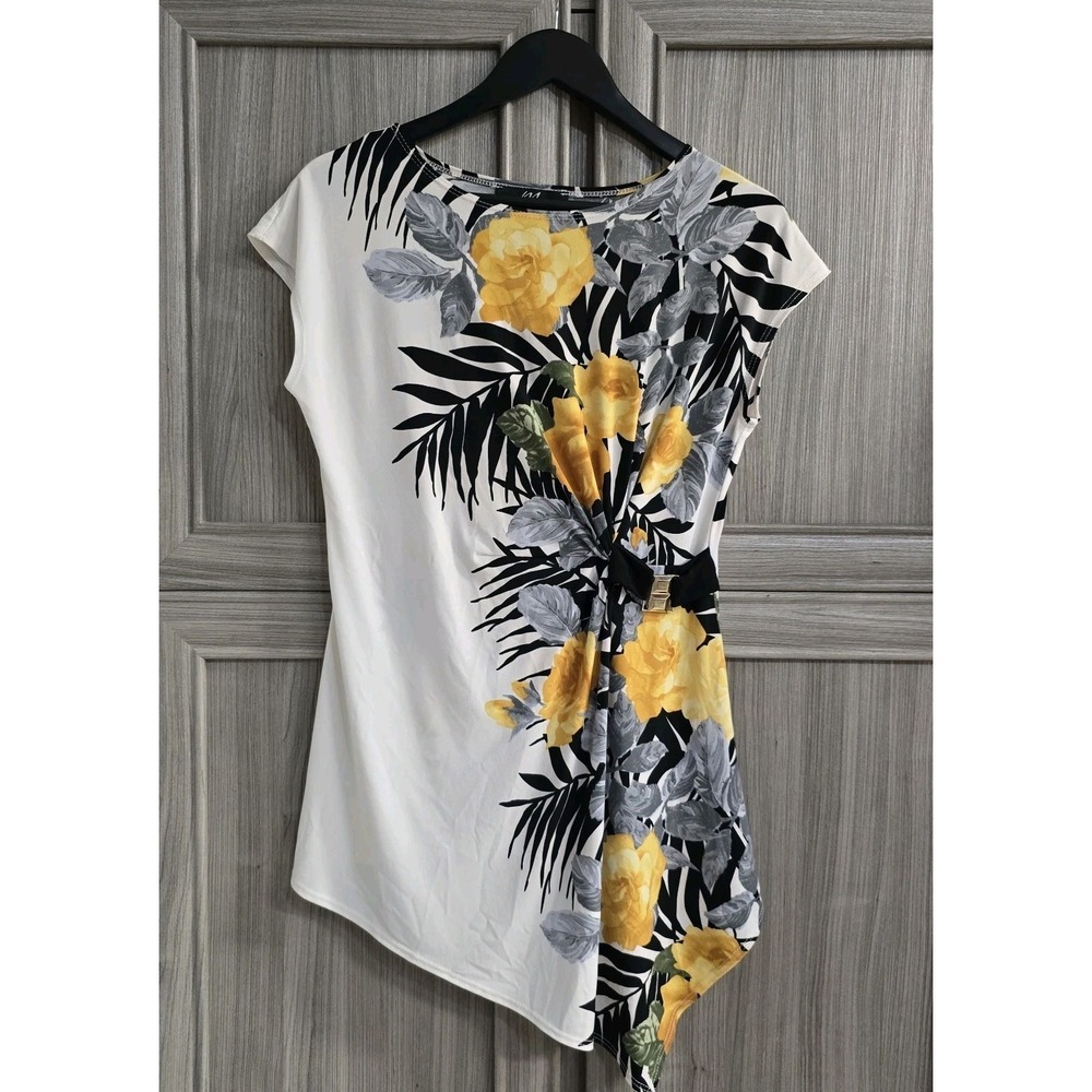 Midnight Velvet Cap Sleeve Womens Blouse High Low Hem Floral Sz Small USA